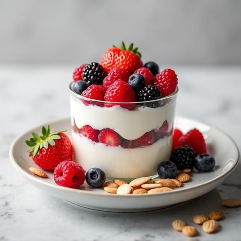 High-Protein Greek Yogurt Parfait with Mixed Berries and Almonds