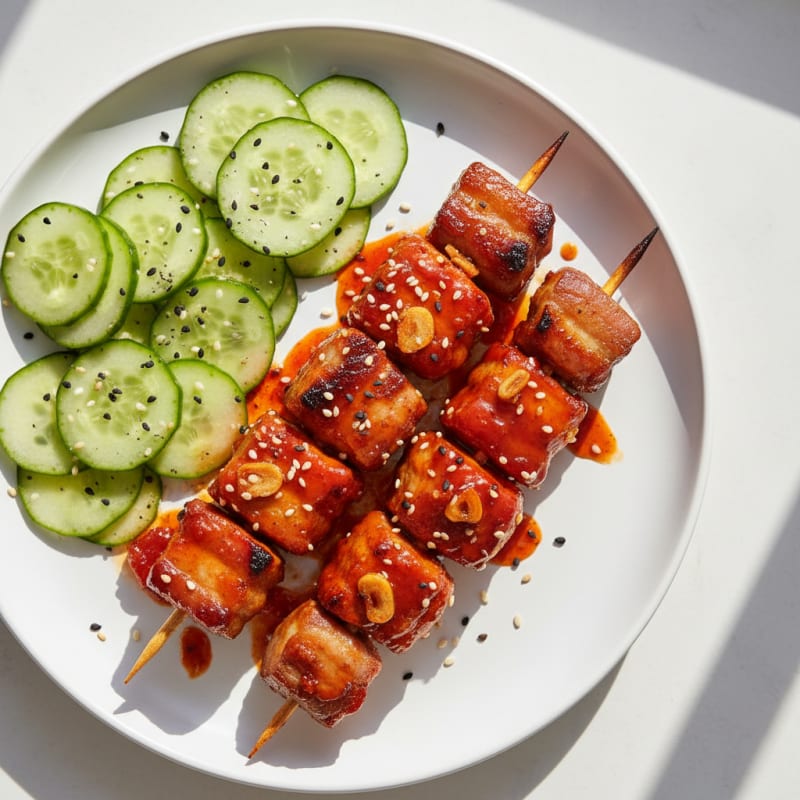 Spicy Gochujang Pork Belly Skewers