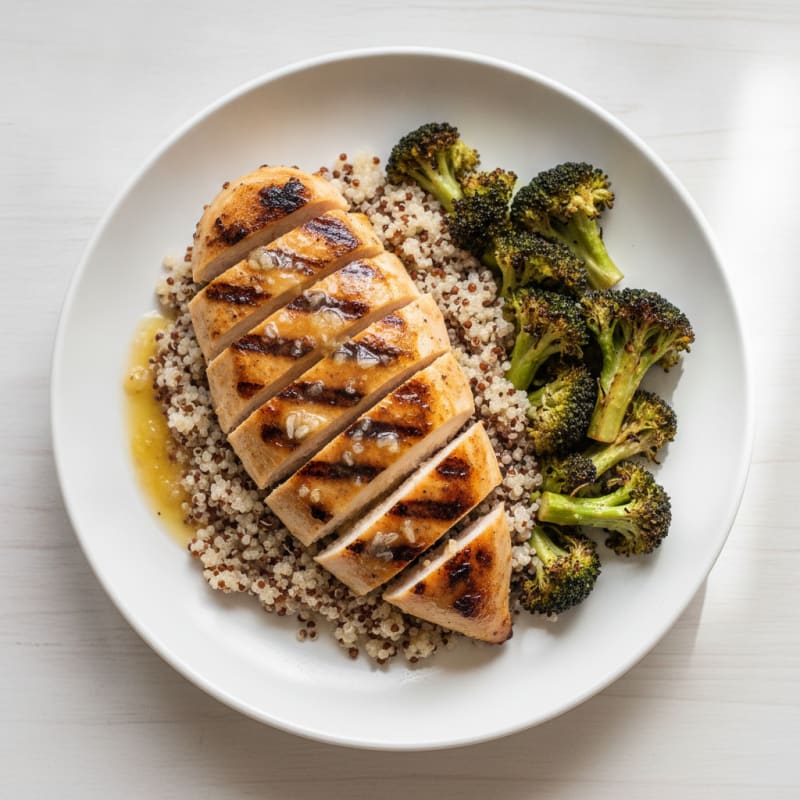 Grilled Chicken Breast with Quinoa and Roasted Broccoli