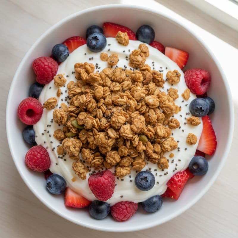 Greek Yogurt Parfait with Mixed Berries and Protein Granola