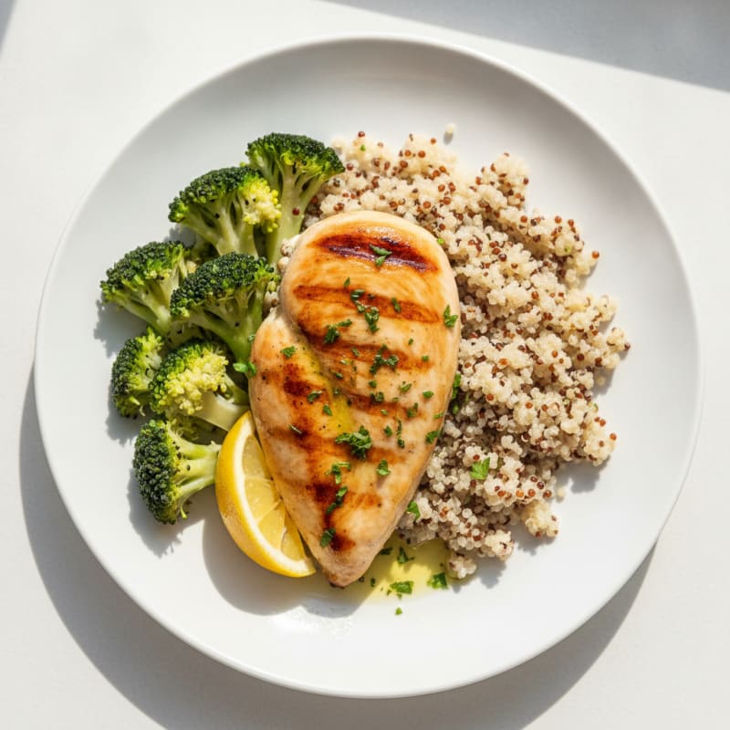 Grilled Chicken Breast with Quinoa and Steamed Broccoli