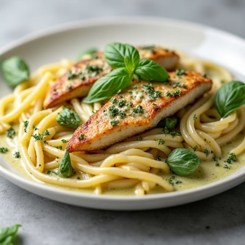 Creamy Pesto Chicken Pasta with Fresh Basil