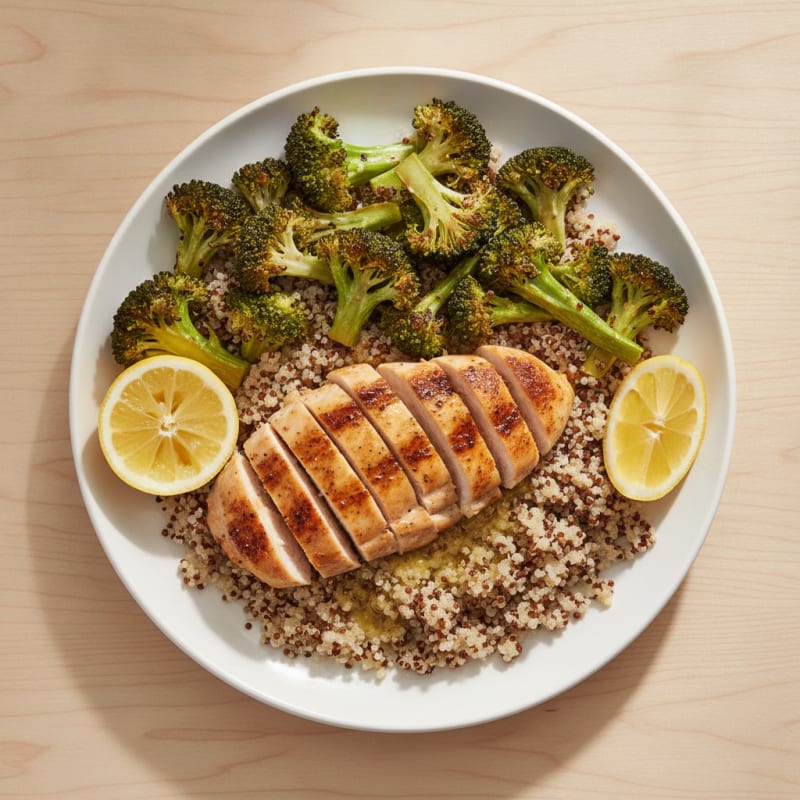 Grilled Chicken Breast with Quinoa and Roasted Broccoli