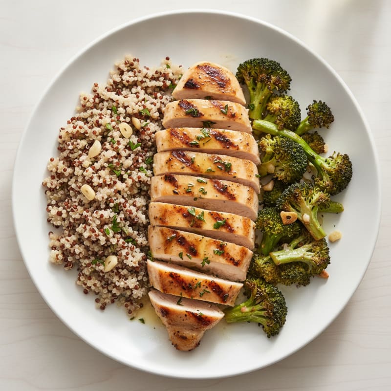 Grilled Chicken Breast with Quinoa and Roasted Broccoli