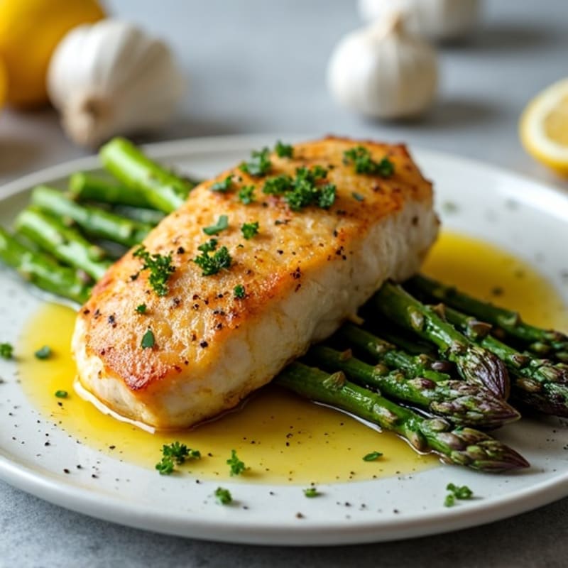 Garlic Pan-Seared Chicken Breast with Roasted Asparagus
