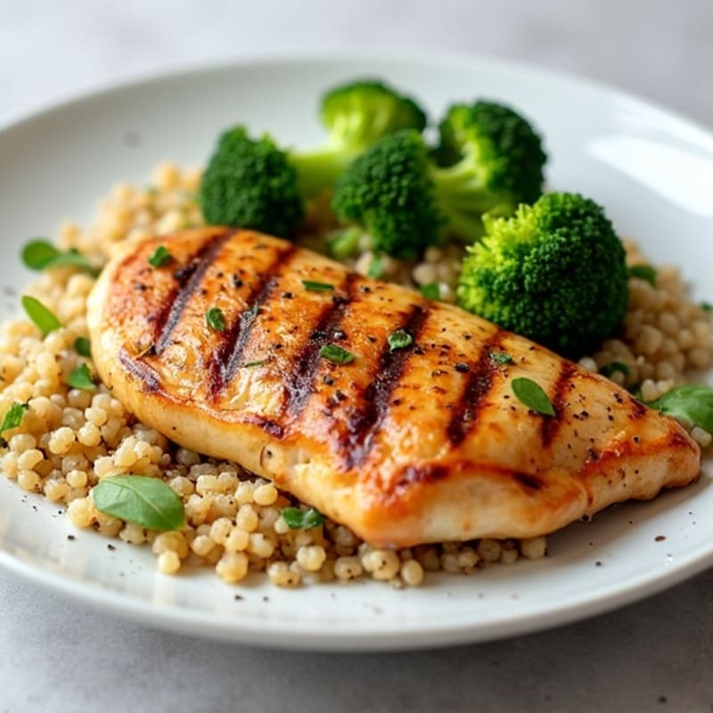 Grilled Chicken Breast with Roasted Broccoli and Quinoa