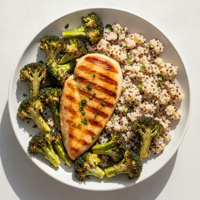 Grilled Chicken Breast with Quinoa and Roasted Broccoli