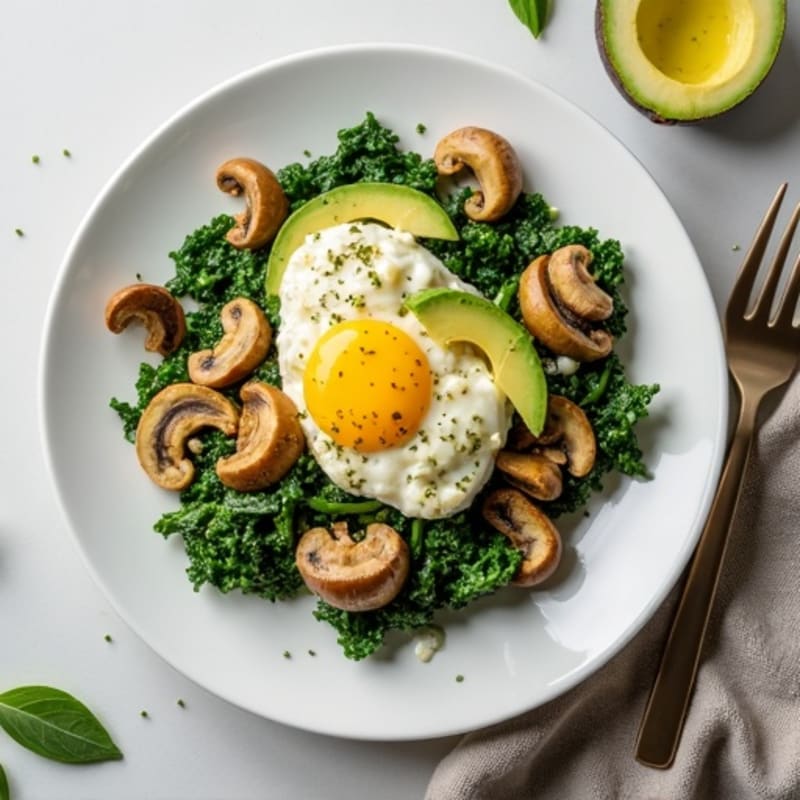 Egg White Spinach Scramble with Cottage Cheese and Sautéed Mushrooms