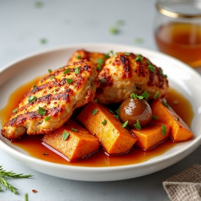 Crispy Honey-Garlic Chicken with Roasted Sweet Potatoes
