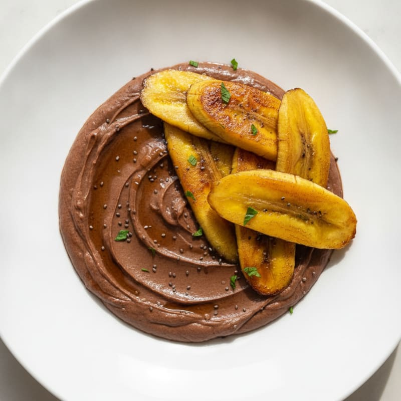 Silky Chocolate Protein Pudding with Sliced Plantain