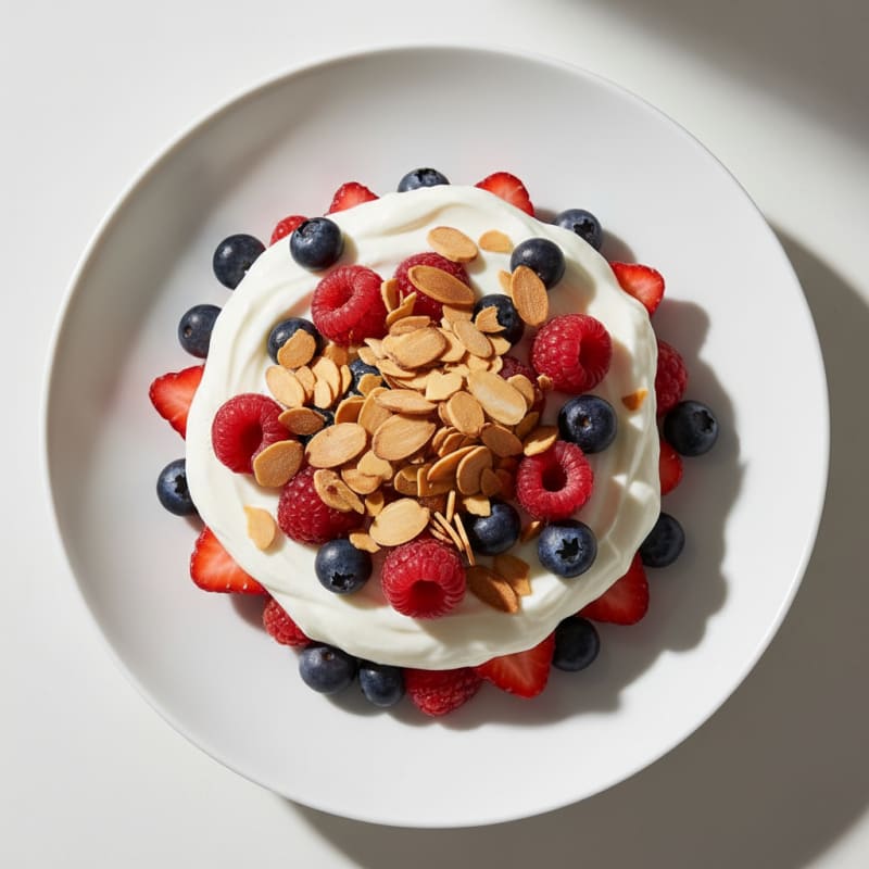 Greek Yogurt Protein Parfait with Mixed Berries and Almonds