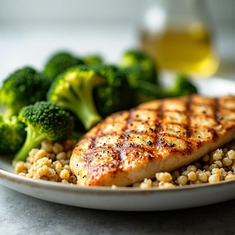 Grilled Chicken Breast with Quinoa and Roasted Broccoli