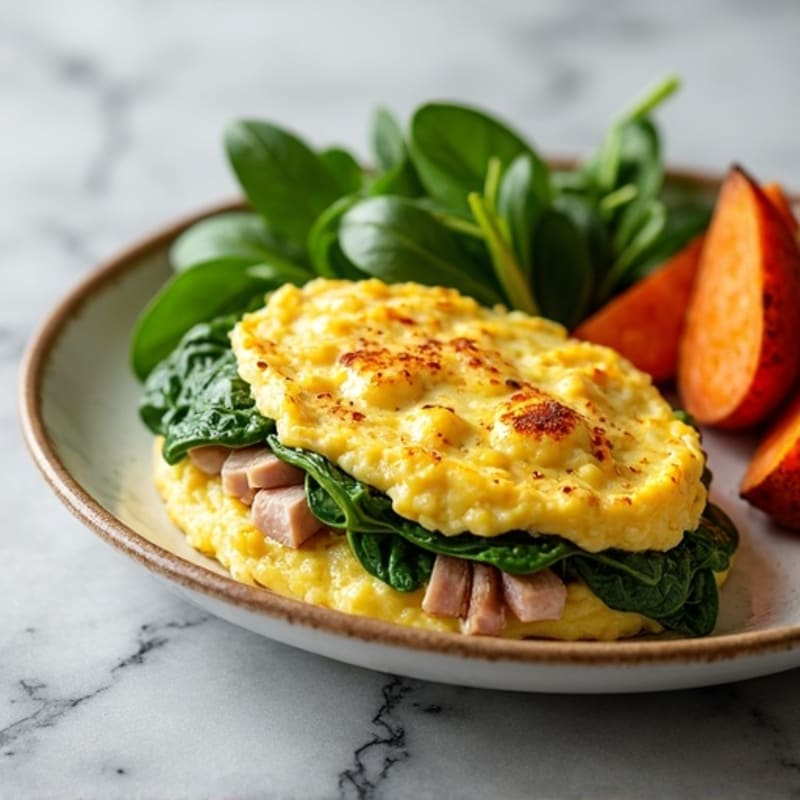 Egg White and Turkey Spinach Scramble with Roasted Sweet Potato