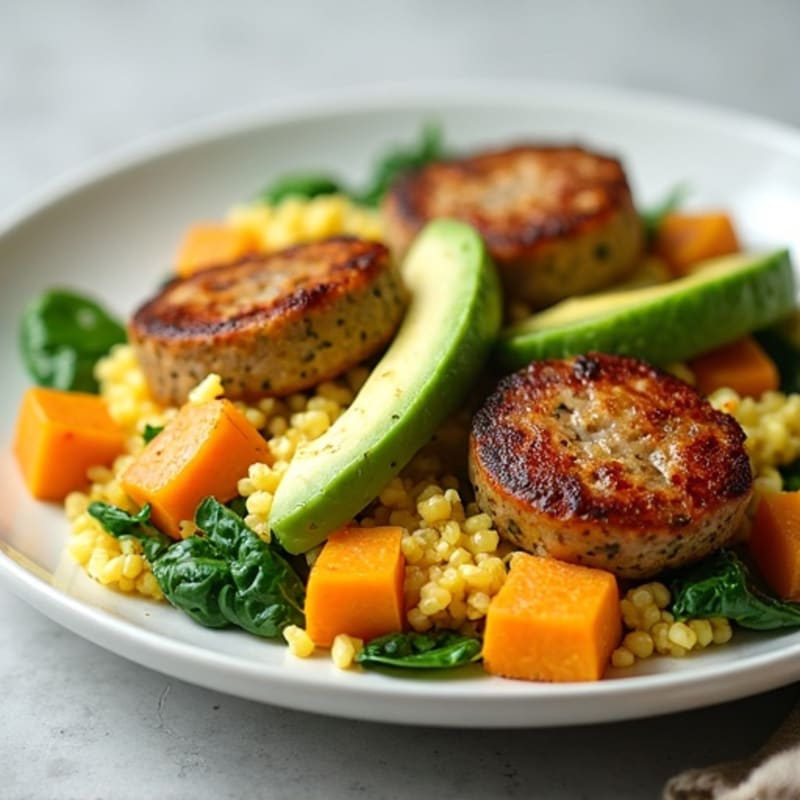 Egg White and Turkey Sausage Scramble with Spinach and Sweet Potato