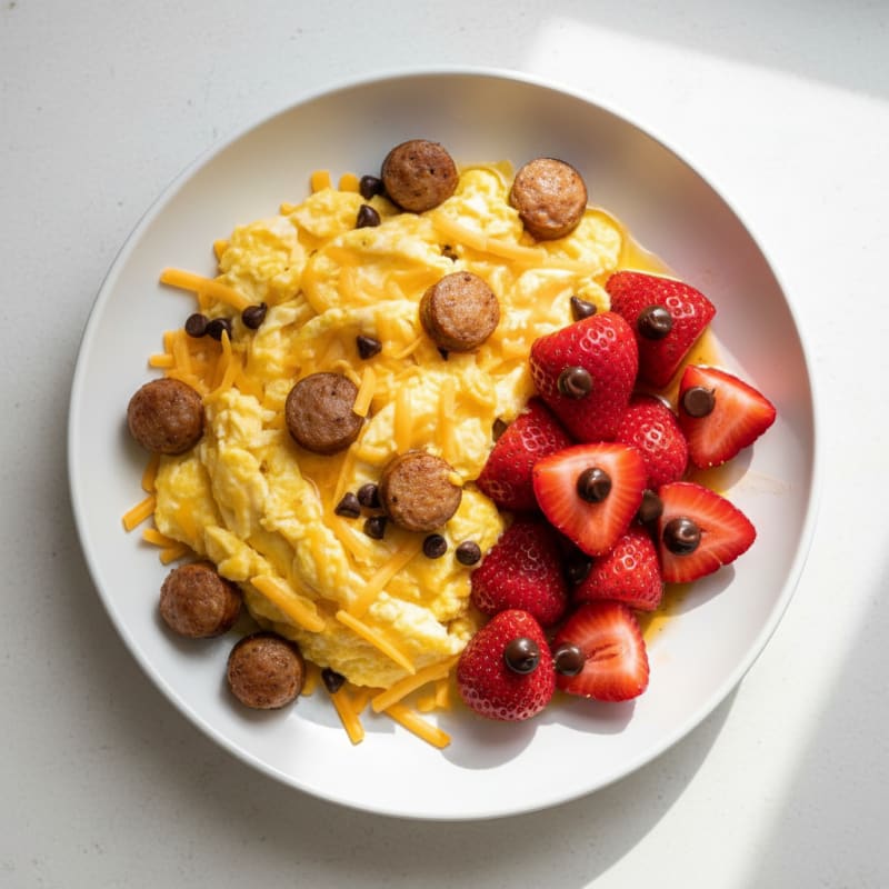Fluffy Scrambled Eggs with Turkey Sausage and Fresh Berries