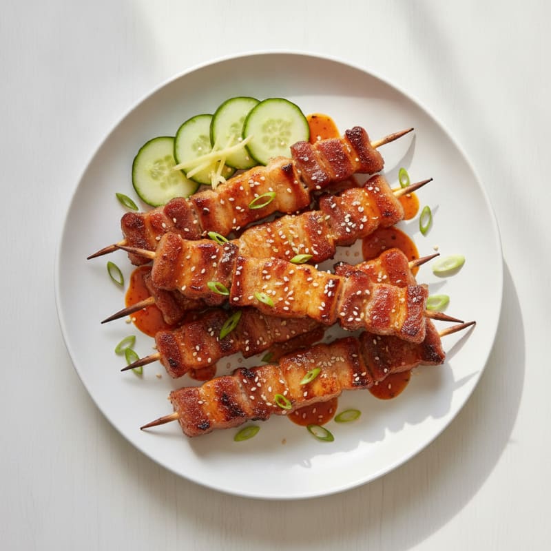 Spicy Gochujang Pork Belly Skewers