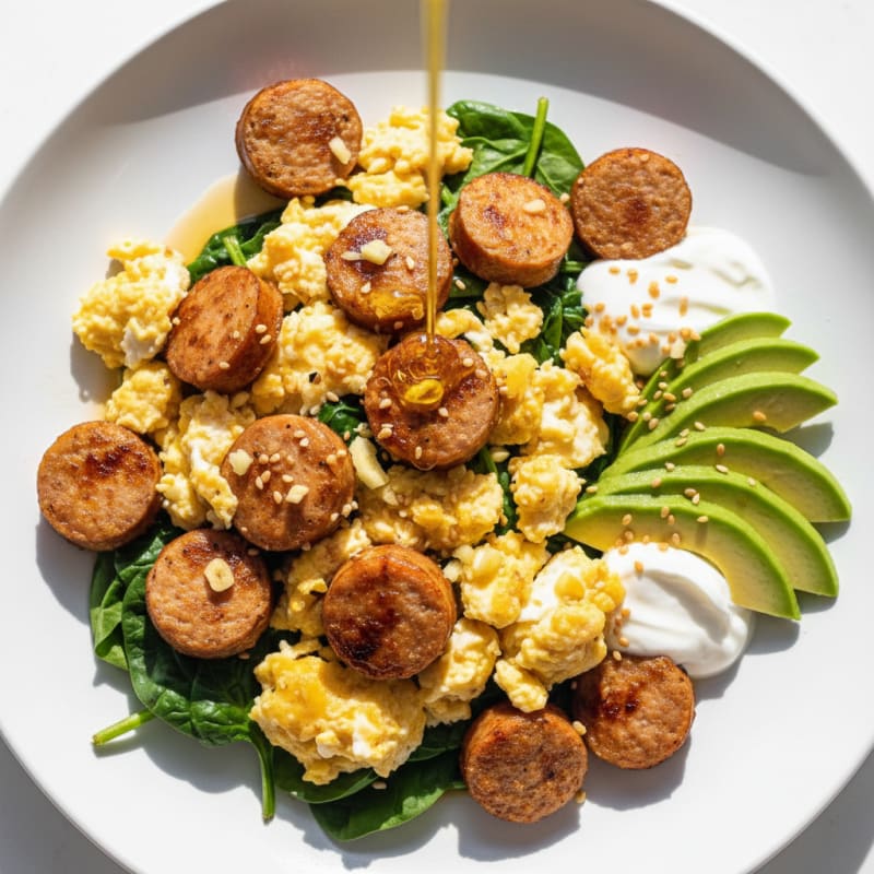 Asian-Inspired Egg White Scramble with Chicken Sausage
