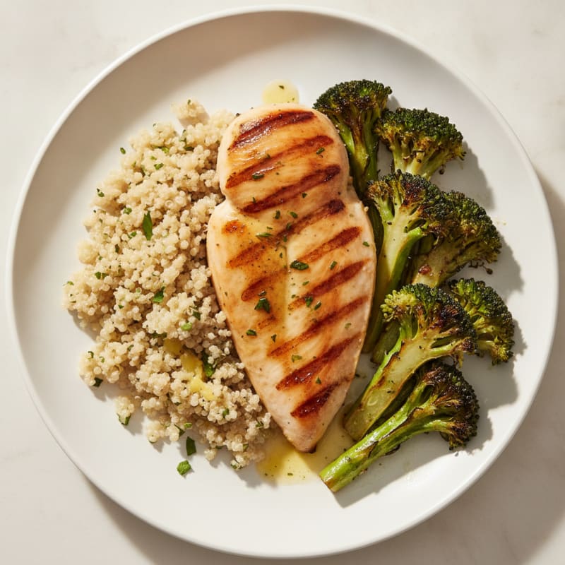 Grilled Chicken Breast with Quinoa and Roasted Broccoli