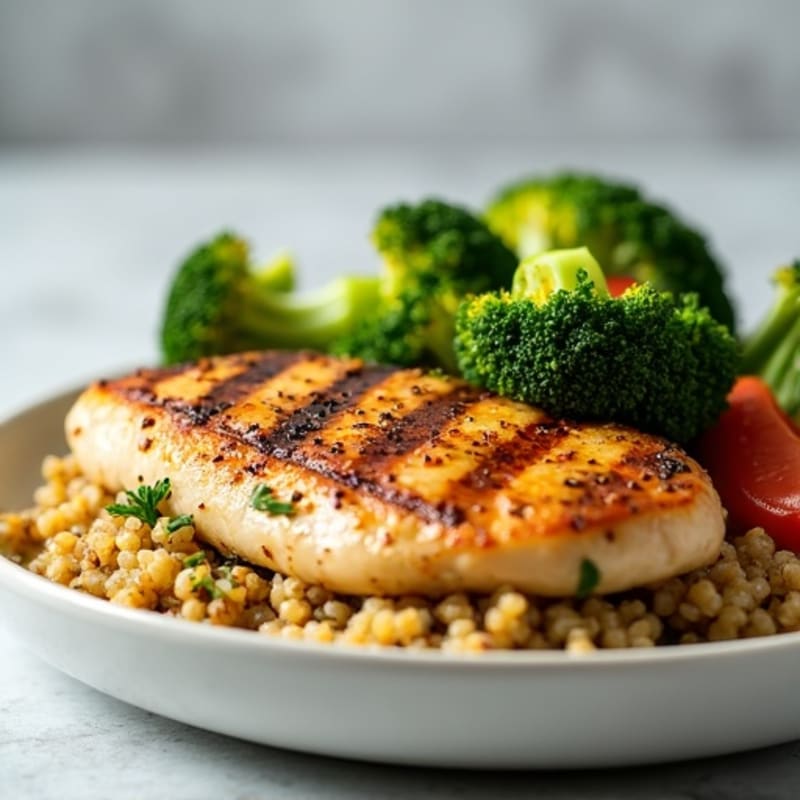 Grilled Chicken Breast with Quinoa and Roasted Broccoli