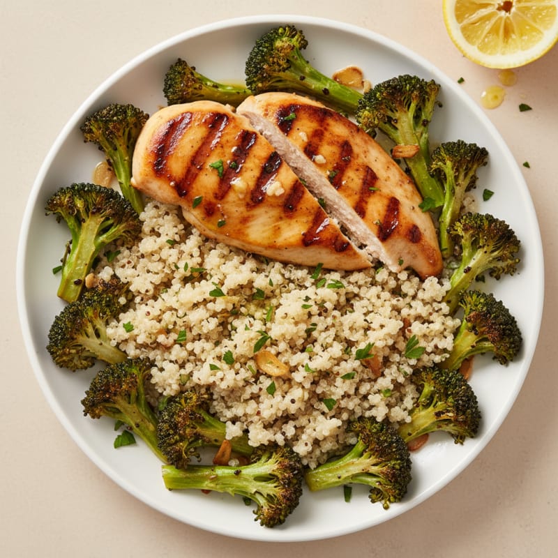 Grilled Chicken Breast with Quinoa and Roasted Broccoli