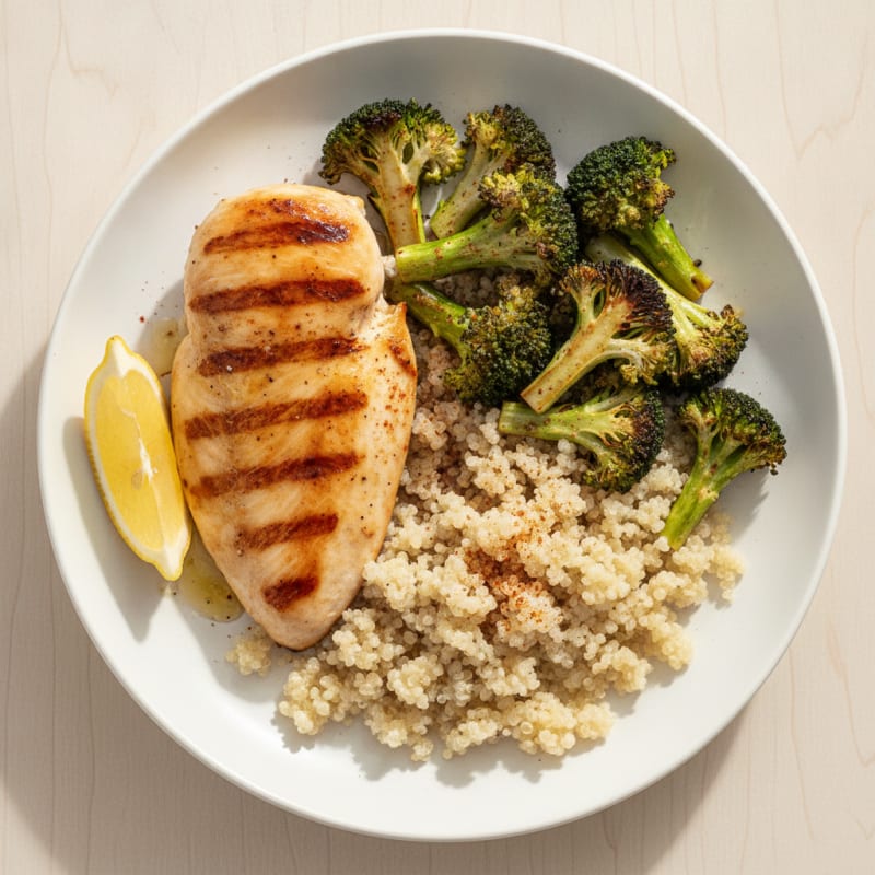 Grilled Chicken Breast with Roasted Broccoli and Quinoa