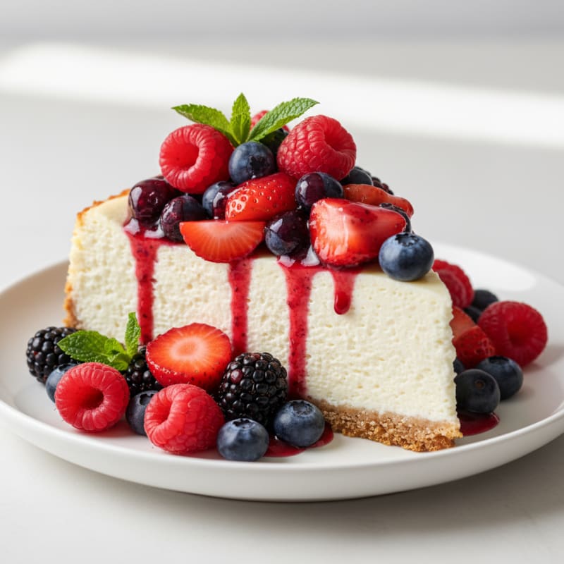 Greek Yogurt Protein Cheesecake with Mixed Berries