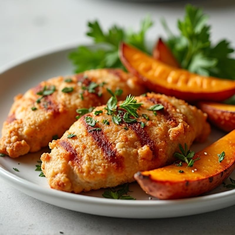 Crispy Herb-Baked Chicken with Roasted Sweet Potato Wedges