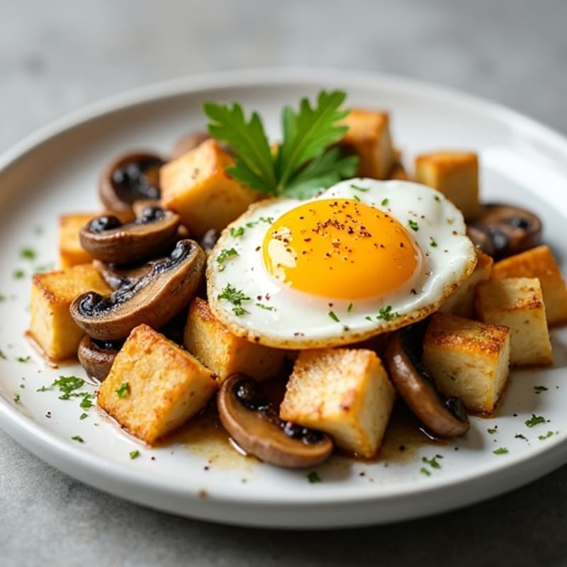 Garlic Butter Pan-Roasted Mushrooms with Tofu and Egg