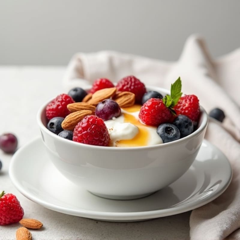 Creamy Greek Yogurt Protein Bowl with Mixed Berries and Almonds