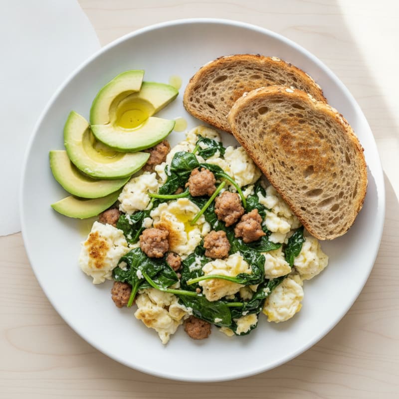 Egg White Spinach Scramble with Turkey Sausage