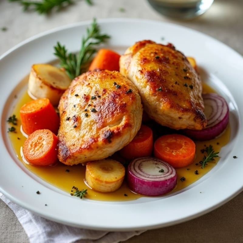 Crispy Baked Chicken Thighs with Roasted Root Vegetables