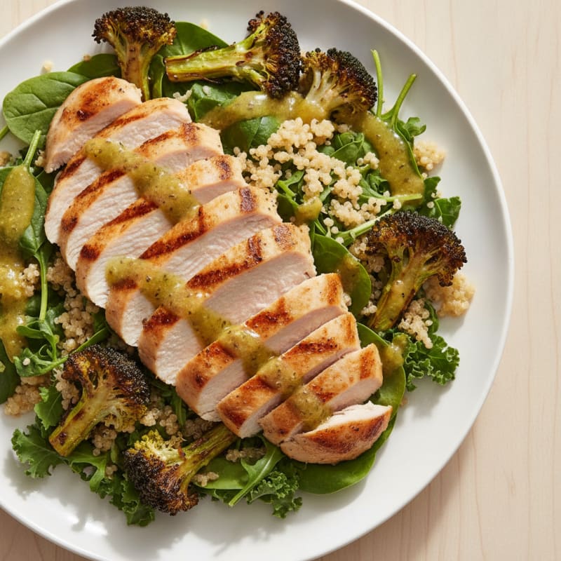 Grilled Turkey Breast Salad with Quinoa and Roasted Broccoli