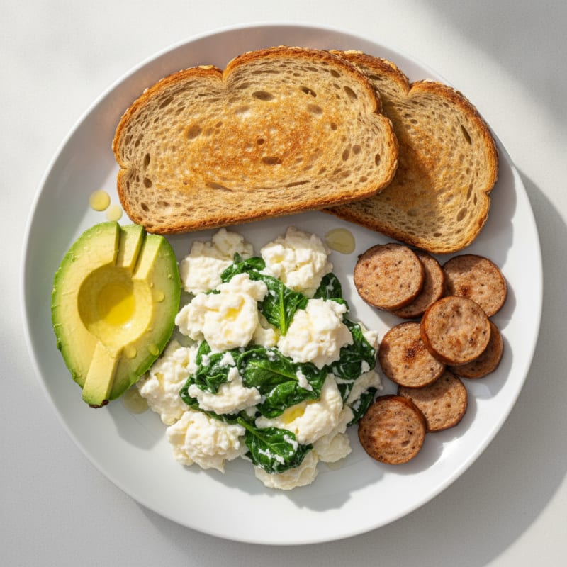 Egg White Spinach Scramble with Turkey Sausage