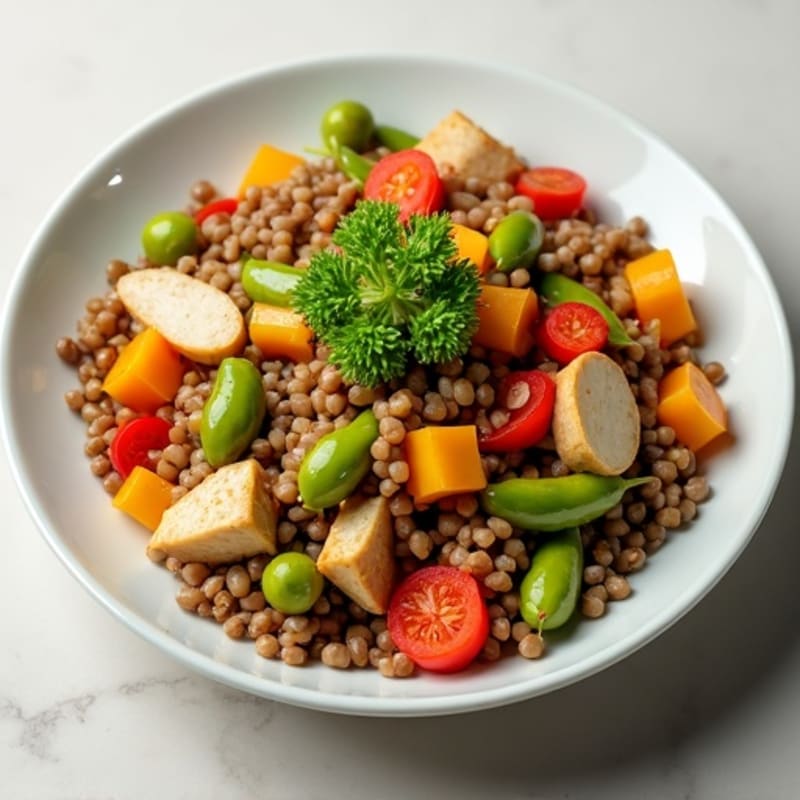 Lentil and Vegetable Stir Fry with Edamame and Brown Rice