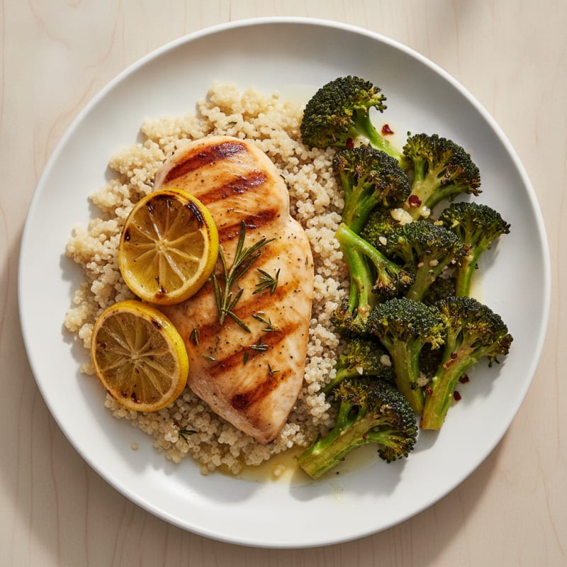 Grilled Chicken Breast with Quinoa and Roasted Broccoli