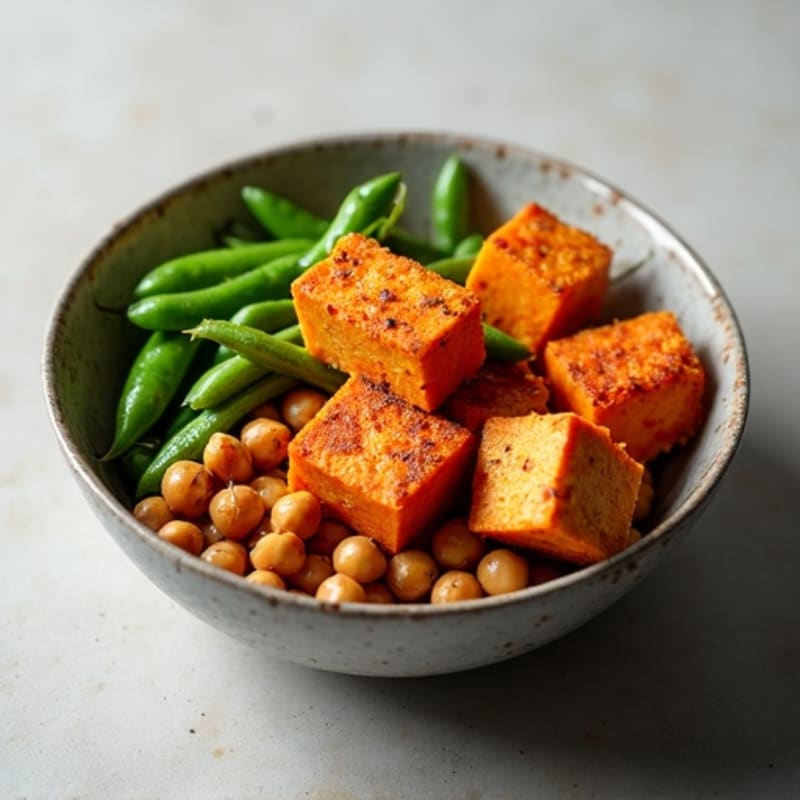 Crispy Baked Tofu with Roasted Sweet Potato Bowl