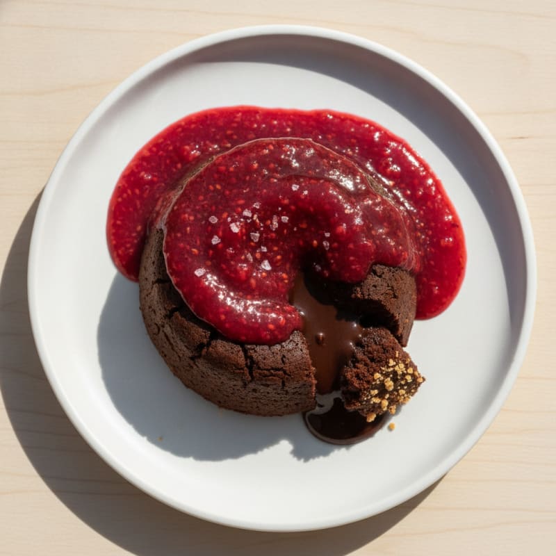 Chocolate Lava Cake with Raspberry Coulis