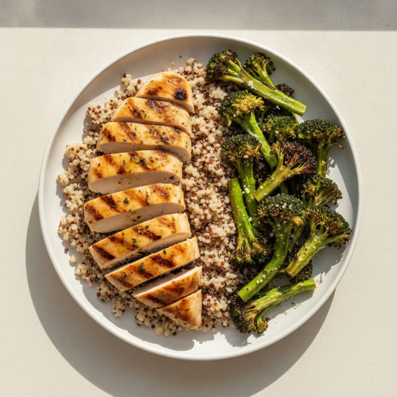 Grilled Chicken Breast with Quinoa and Roasted Broccoli