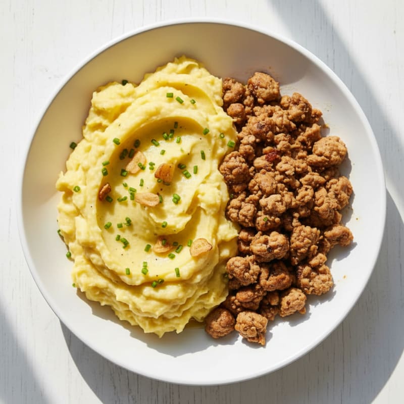 Buttery Garlic Mashed Potatoes with Lean Ground Turkey