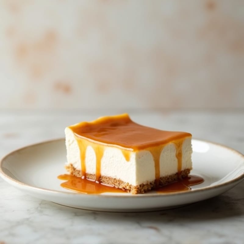 Creamy Greek Yogurt Cheesecake with Protein Caramel Drizzle