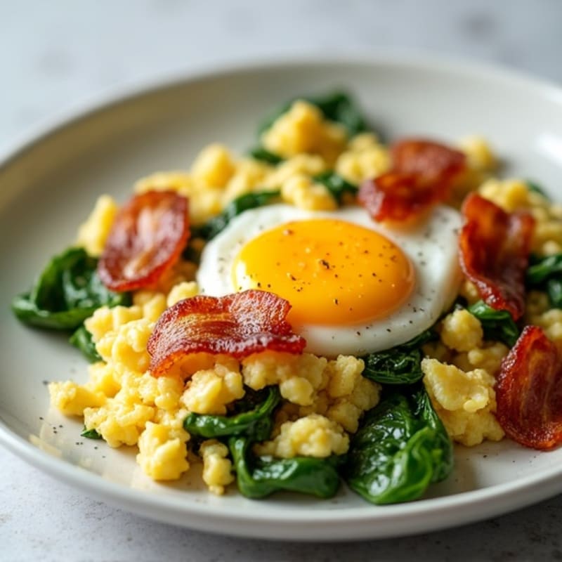 Cottage Cheese Egg Scramble with Spinach and Turkey Bacon