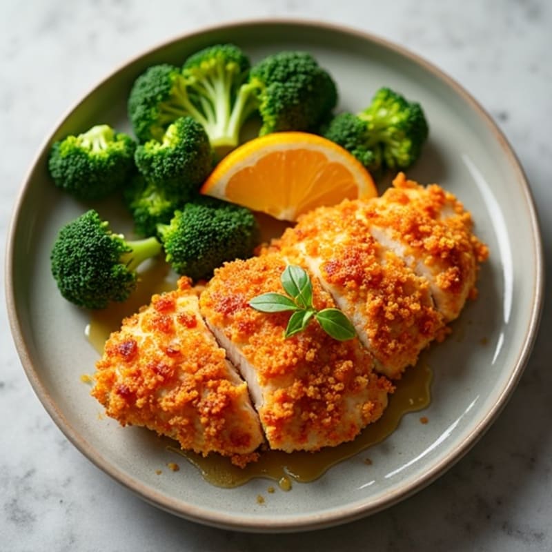 Crispy Baked Orange Chicken with Fresh Steamed Greens