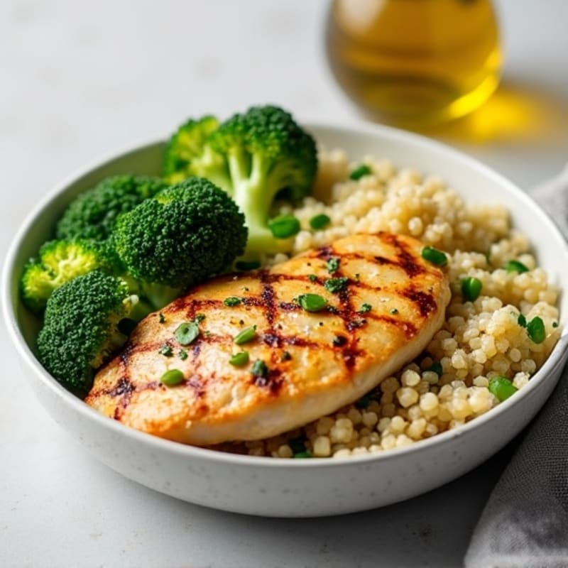 Grilled Chicken Breast with Quinoa and Steamed Broccoli