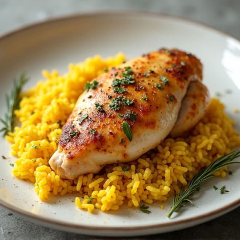 Herb-Roasted Chicken with Fluffy Turmeric Rice