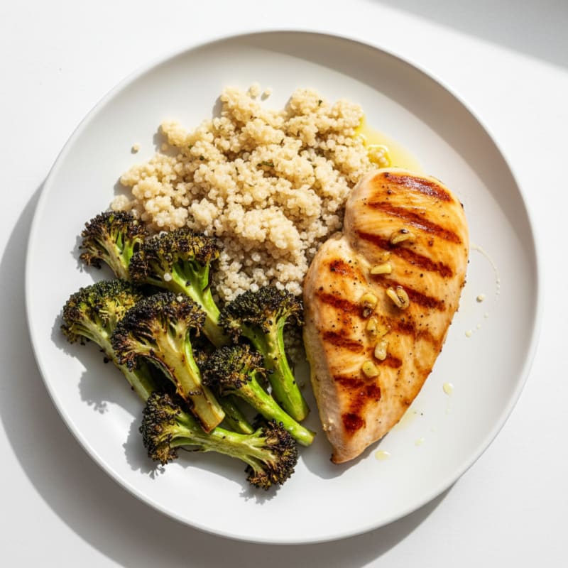 Grilled Chicken Breast with Quinoa and Roasted Broccoli