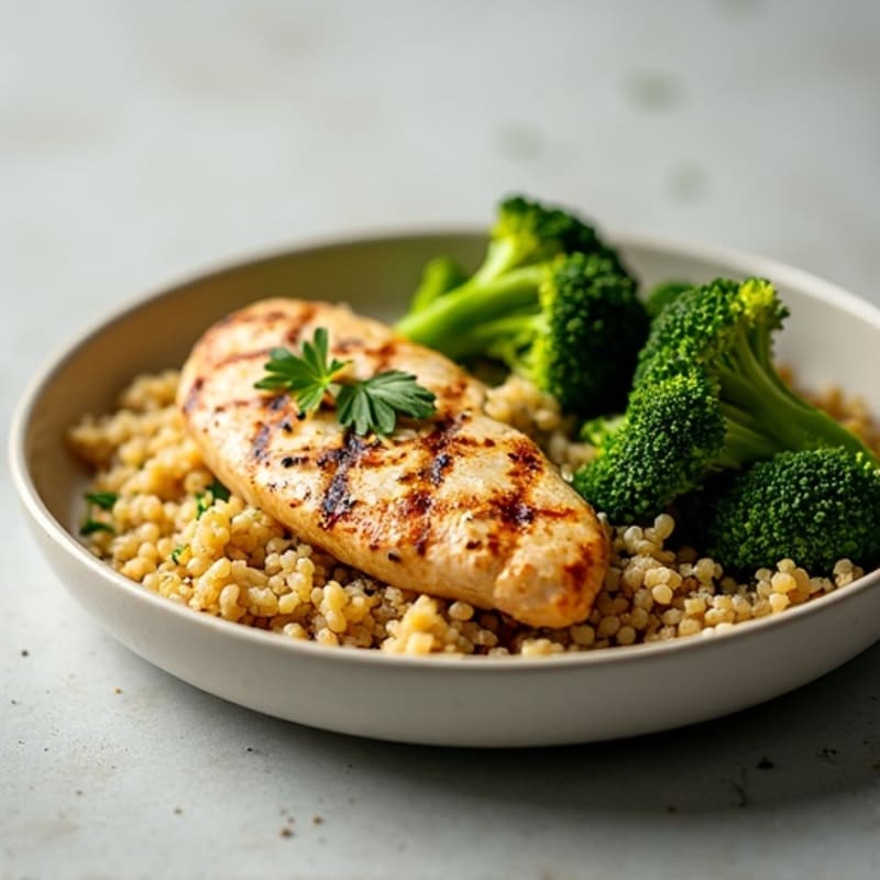 Grilled Chicken Breast with Quinoa and Roasted Broccoli