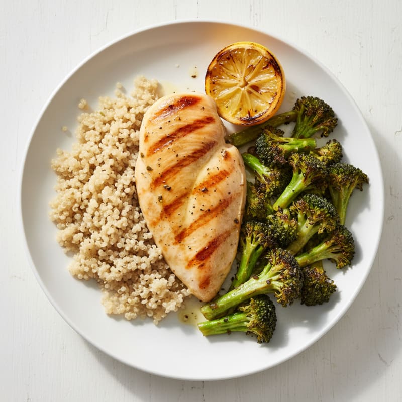 Grilled Chicken Breast with Roasted Broccoli and Quinoa