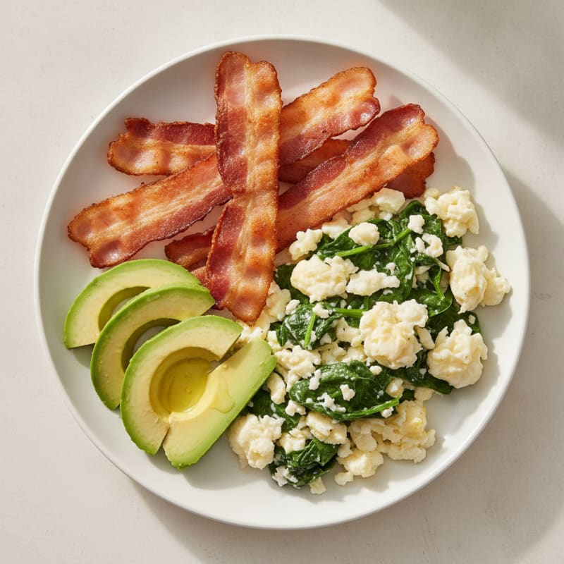 Crispy Turkey Bacon and Egg White Scramble with Spinach