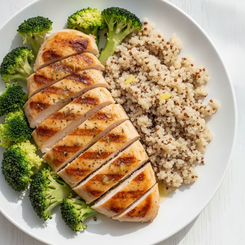 Grilled Chicken Breast with Quinoa and Steamed Broccoli