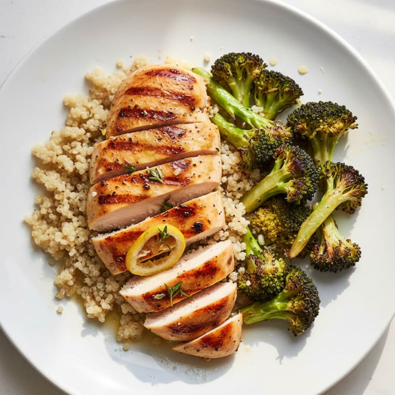 Grilled Chicken Breast with Quinoa and Roasted Broccoli